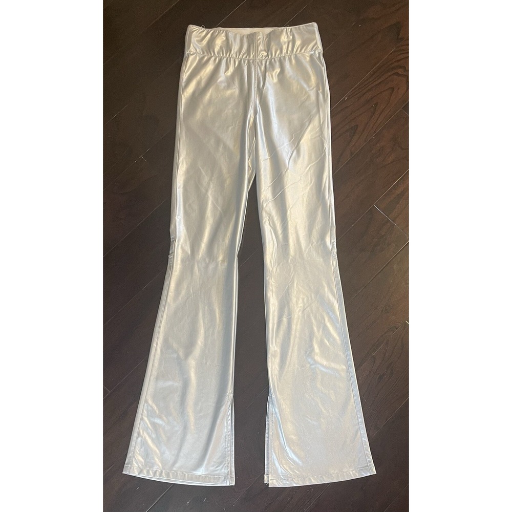 Show Me Your Mumu Flare Pant Small Silver Metallic Faux Leather Y2K Clubwear NWT